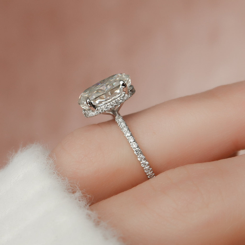 3.0 CT Oval Moissanite Hidden Halo Pave Engagement Ring