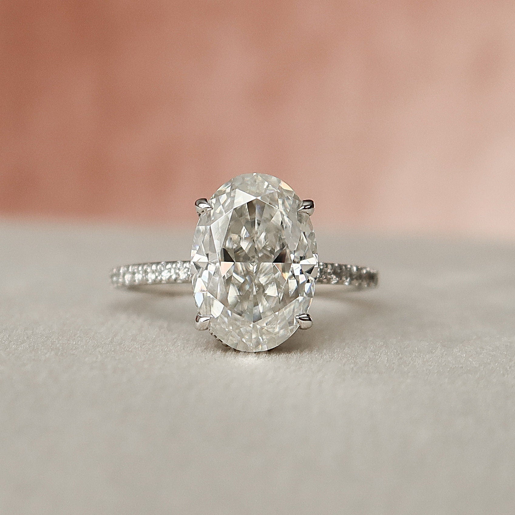 3.0 CT Oval Moissanite Hidden Halo Pave Engagement Ring