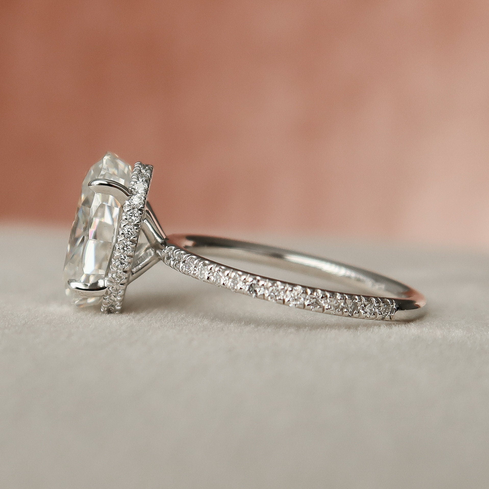 3.0 CT Oval Moissanite Hidden Halo Pave Engagement Ring