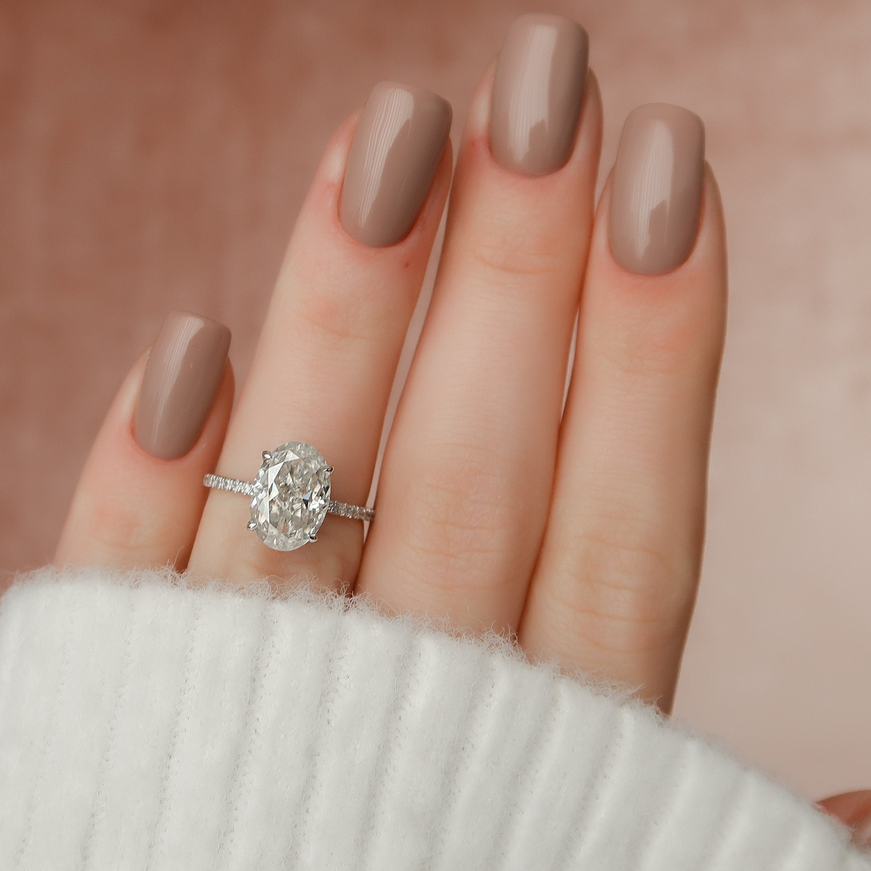 3.0 CT Oval Moissanite Hidden Halo Pave Engagement Ring