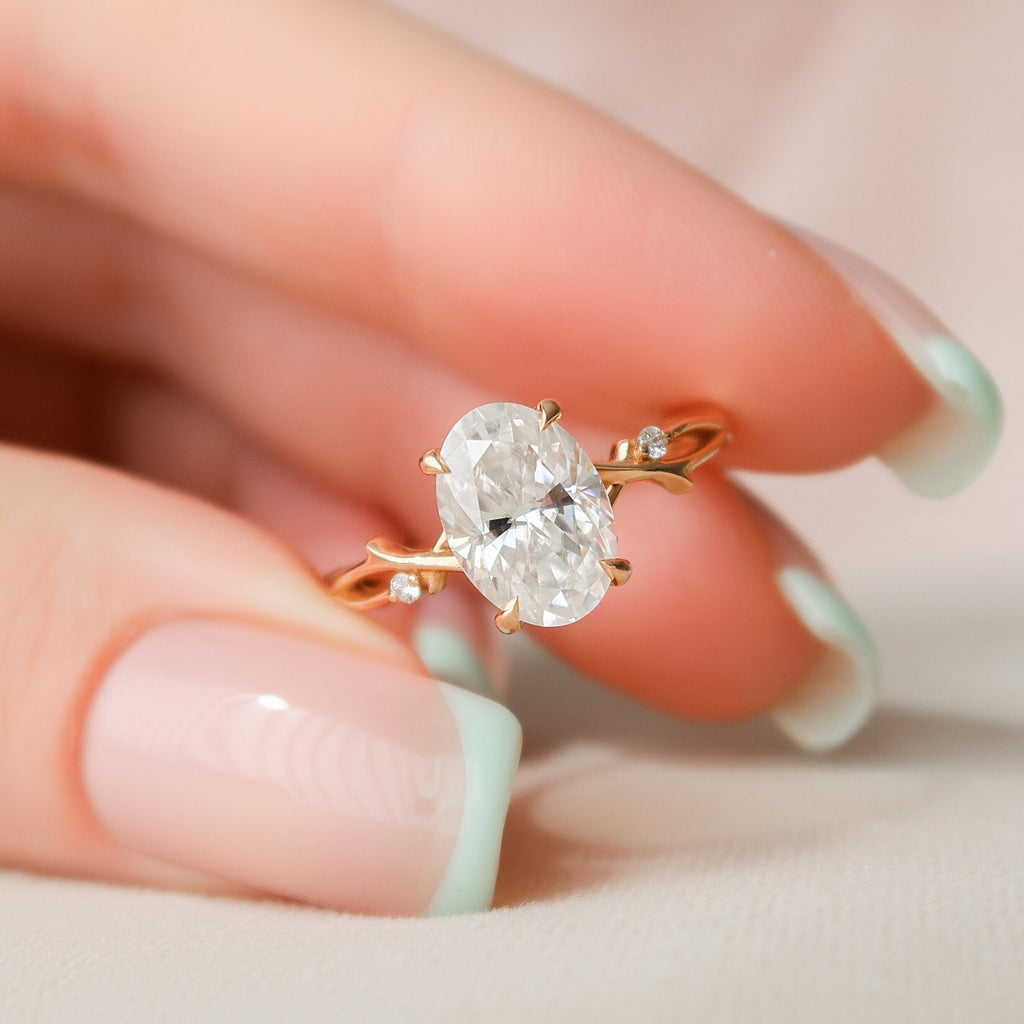 2.0 CT Oval Cut Moissanite Nature Inspired Engagement Ring