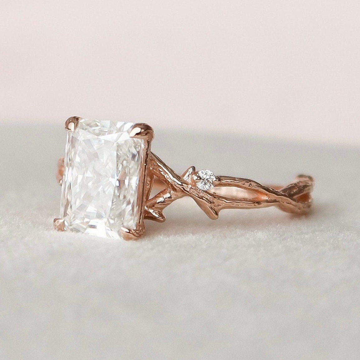 2.0 CT Radiant Cut Moissanite Nature Inspired Engagement  Ring