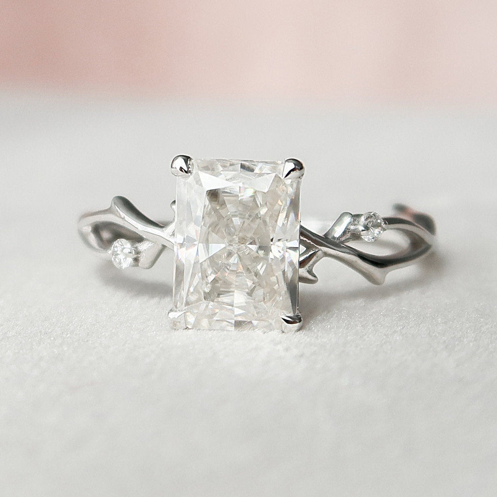 2.0 CT Radiant Cut Moissanite Nature Inspired Engagement  Ring