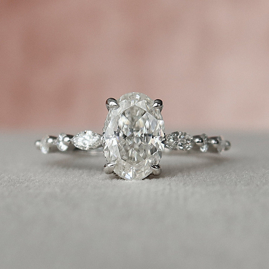 1.50 CT Oval Cut Hidden Halo Moissanite Engagement Ring