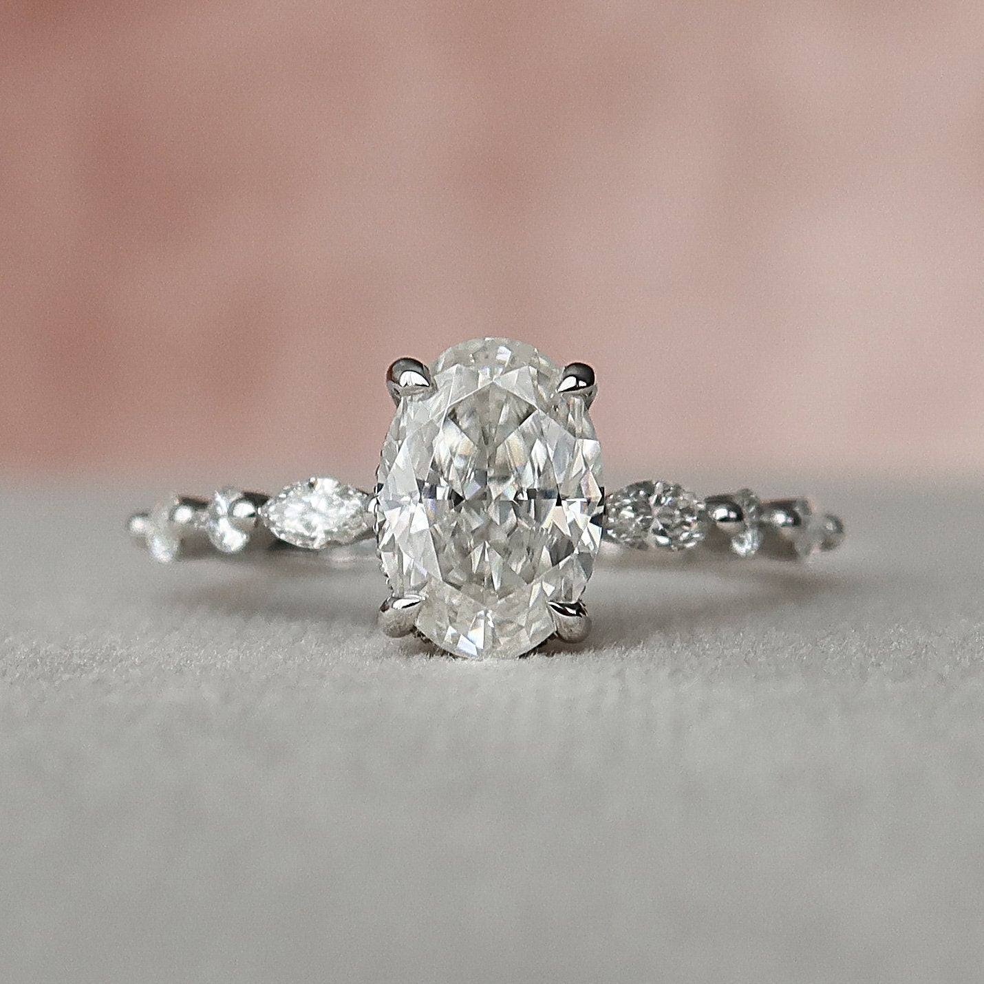 1.50 CT Oval Cut Hidden Halo Moissanite Engagement Ring