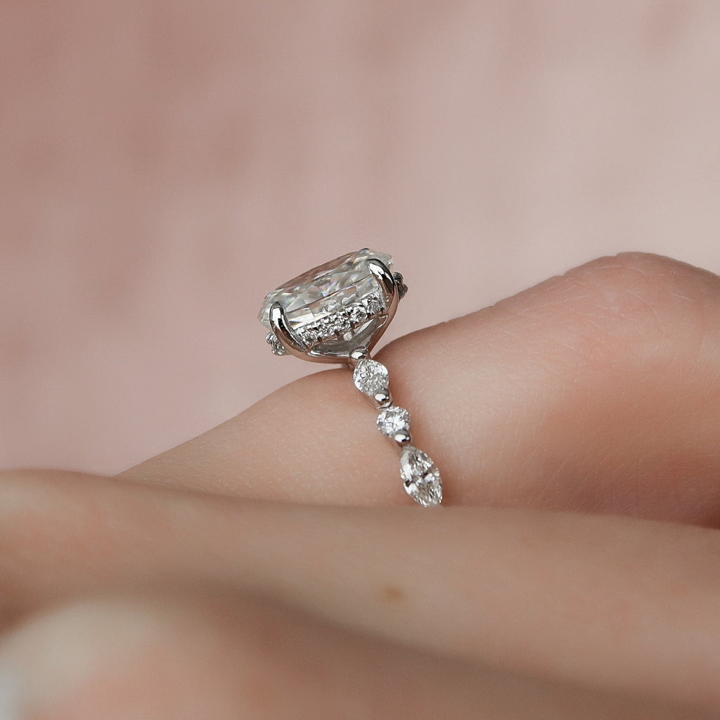 1.50 CT Oval Cut Hidden Halo Moissanite Engagement Ring