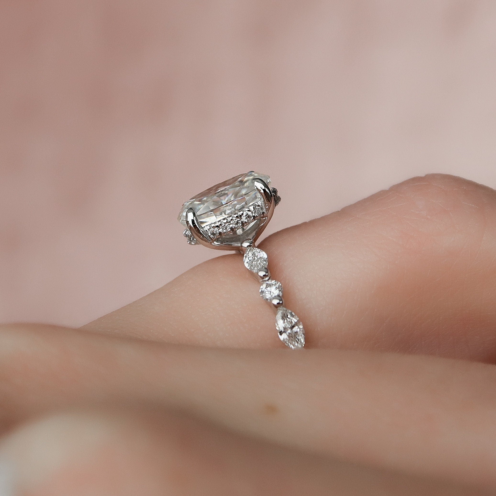 1.50 CT Oval Cut Hidden Halo Moissanite Engagement Ring