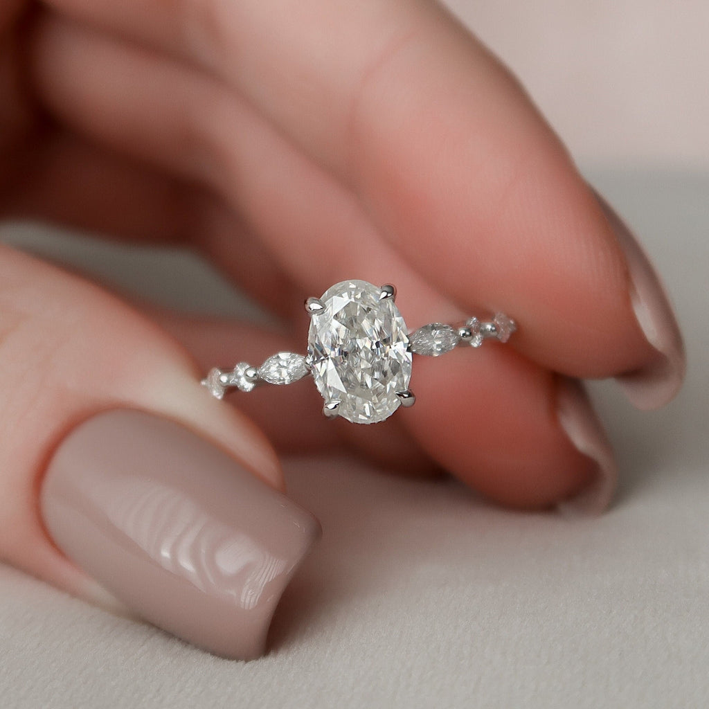 1.50 CT Oval Cut Hidden Halo Moissanite Engagement Ring