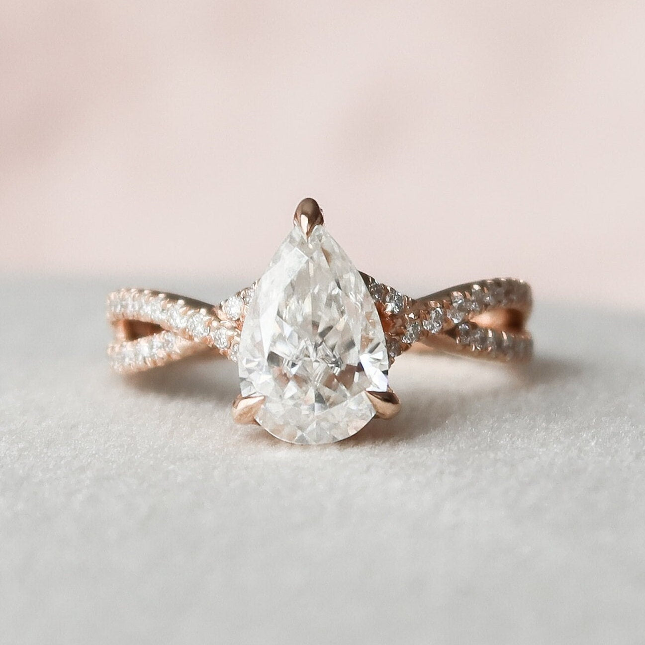 1.0 CT Pear Cut Split Shank Moissanite Engagement Ring