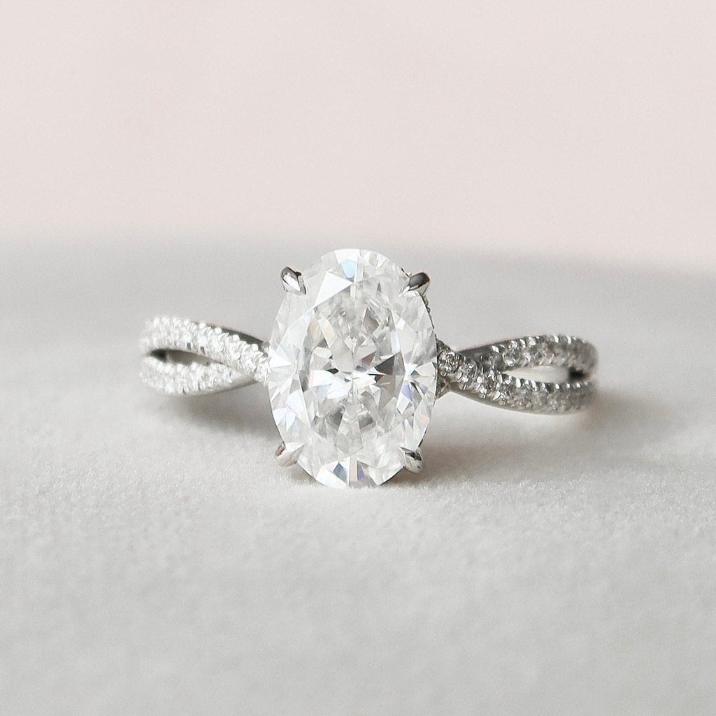3.0 CT Oval Moissanite Split Shank Style Engagement Ring