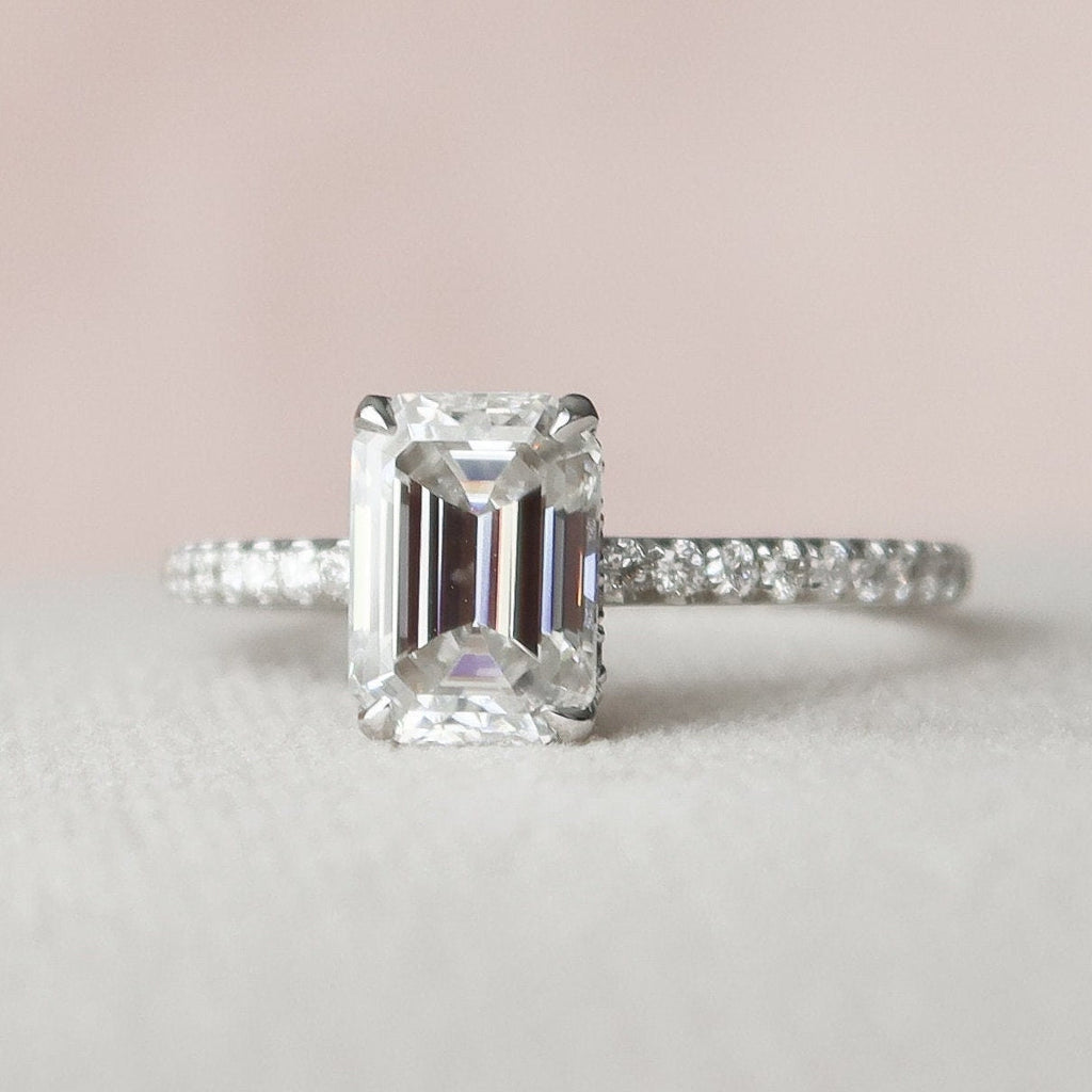 1.50 CT Emerald Cut Pave Style Moissanite Engagement Ring