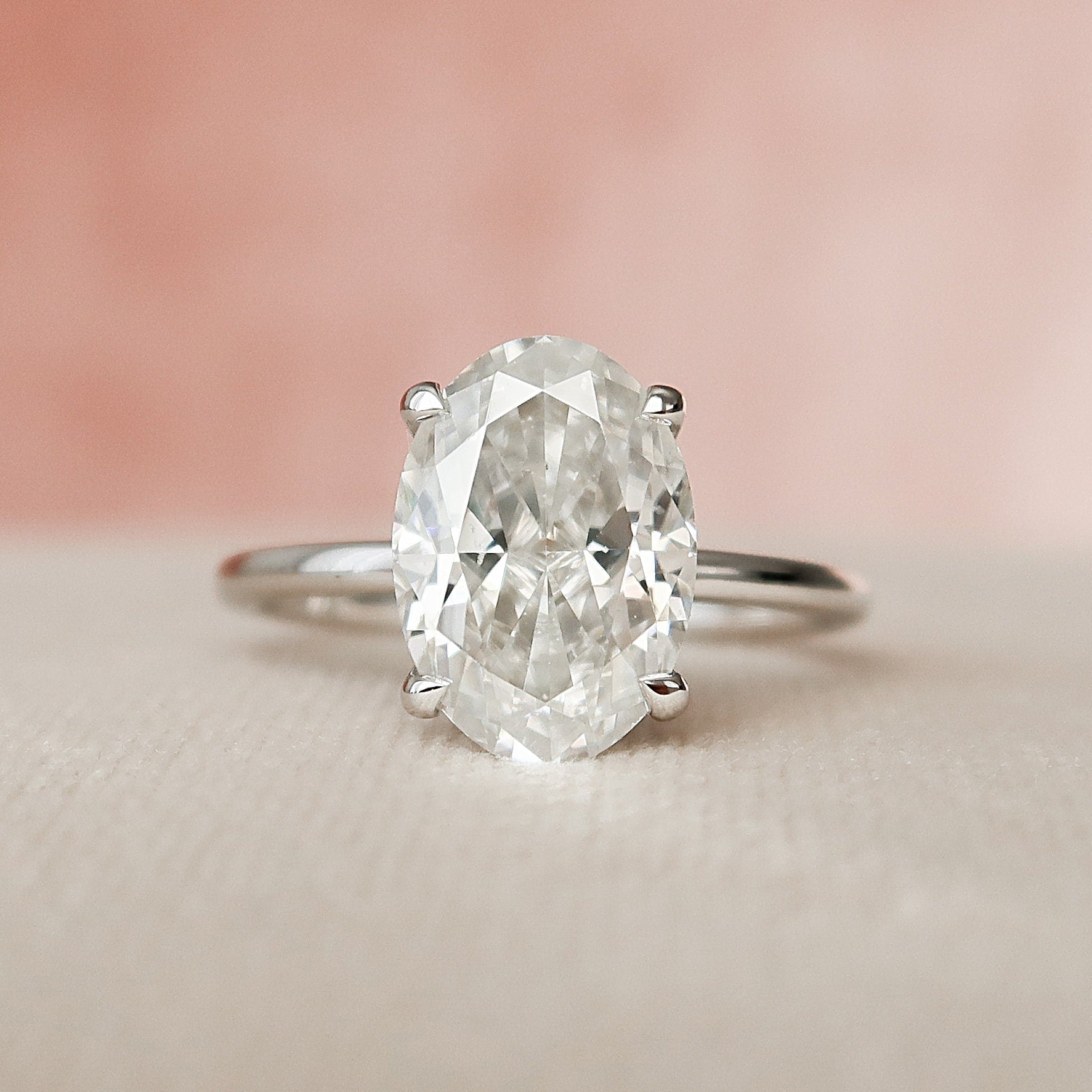 3.0 CT Oval Moissanite Hidden Halo Setting Engagement Ring