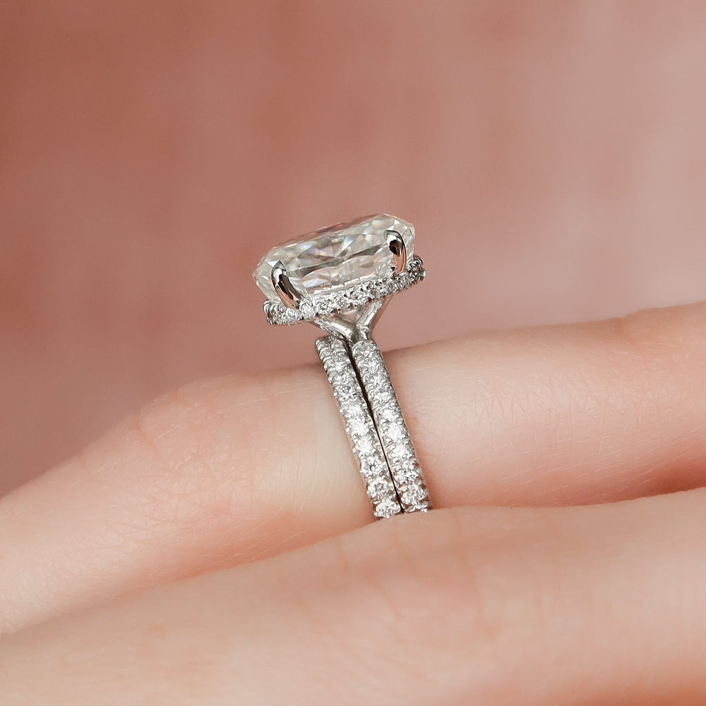 2.50CT Oval Cut Moissanite Pave Bridal Ring Set