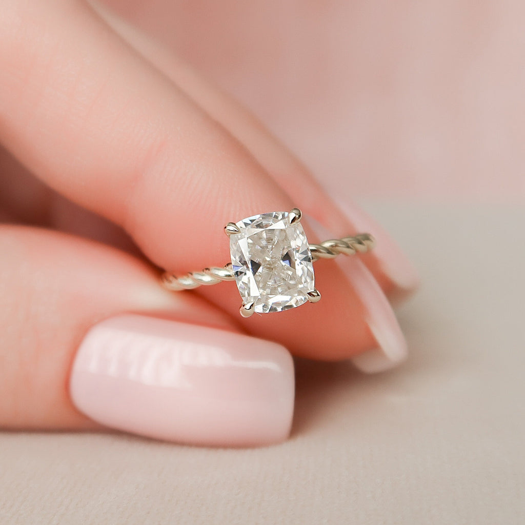 2.0 CT Elongated Cushion Moissanite Hidden Halo Engagement Ring