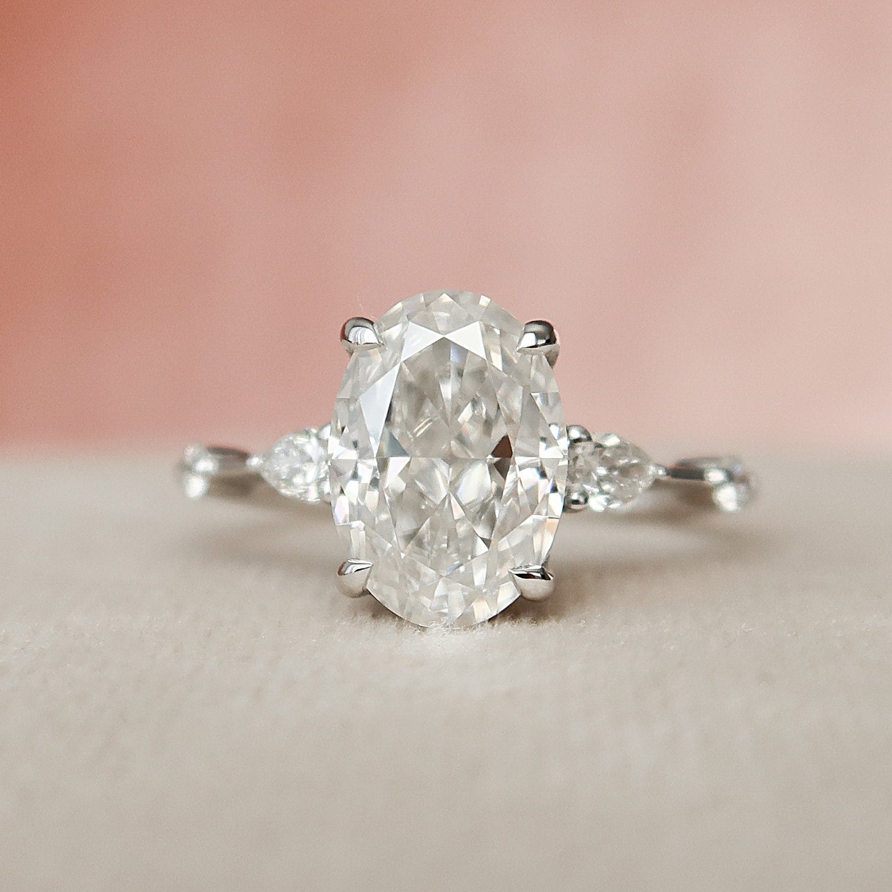 2.0 CT Oval Cut Three Stones Moissanite Engagement Ring
