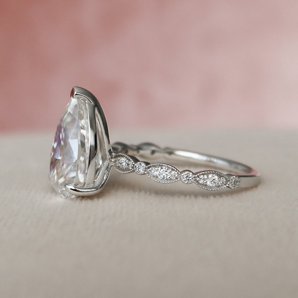 3.0 CT Pear Moissanite Vintage Engagement Ring