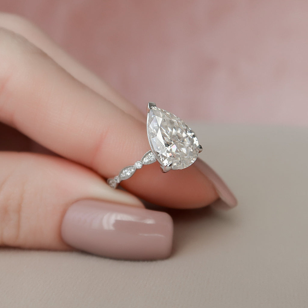 3.0 CT Pear Moissanite Vintage Engagement Ring