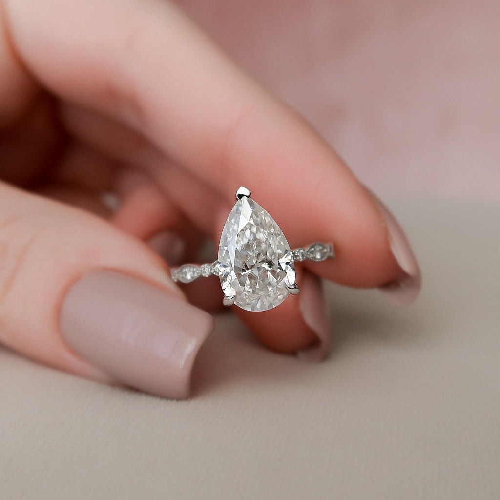 3.0 CT Pear Moissanite Vintage Engagement Ring