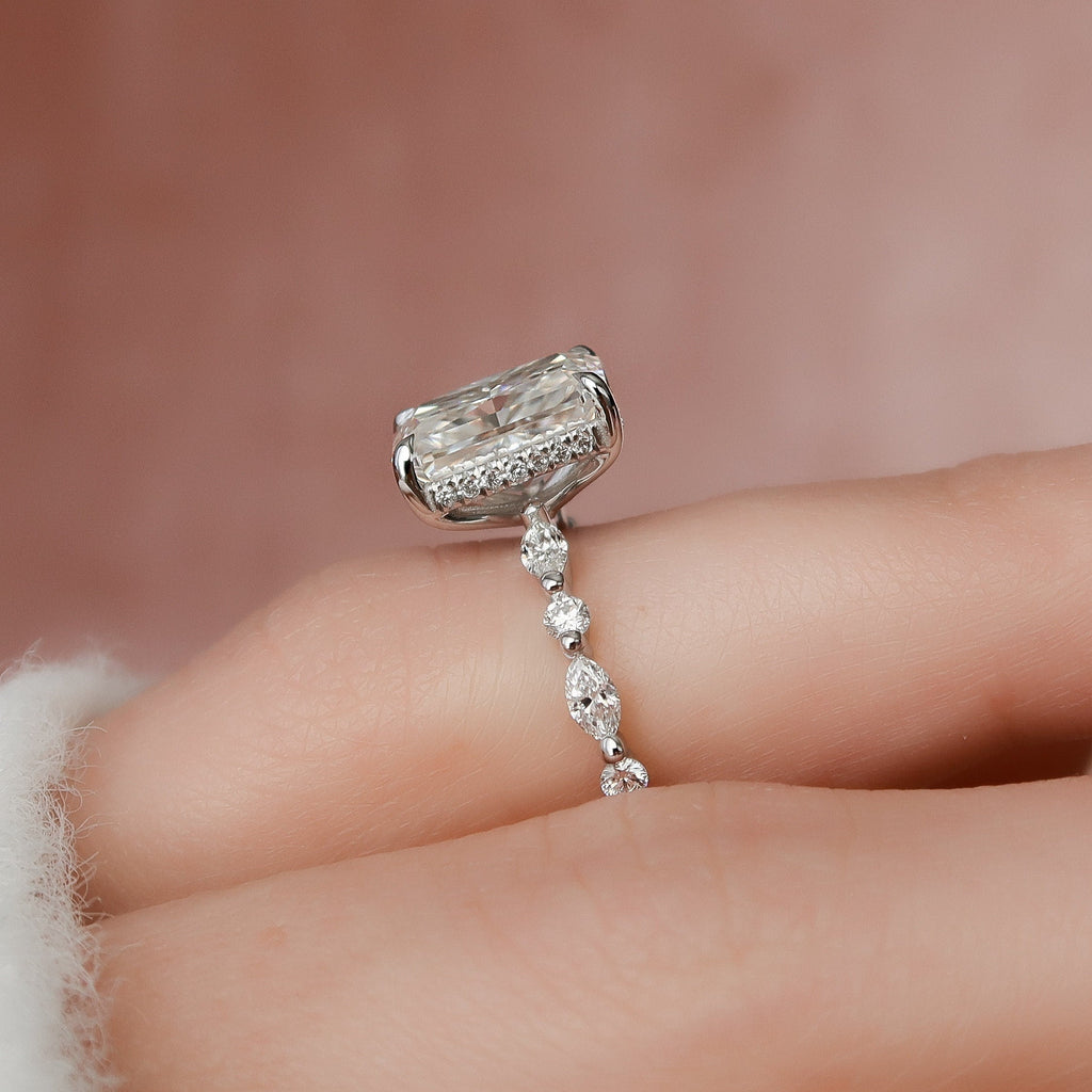 3.50 CT Radiant Moissanite Pave Setting Engagement Ring