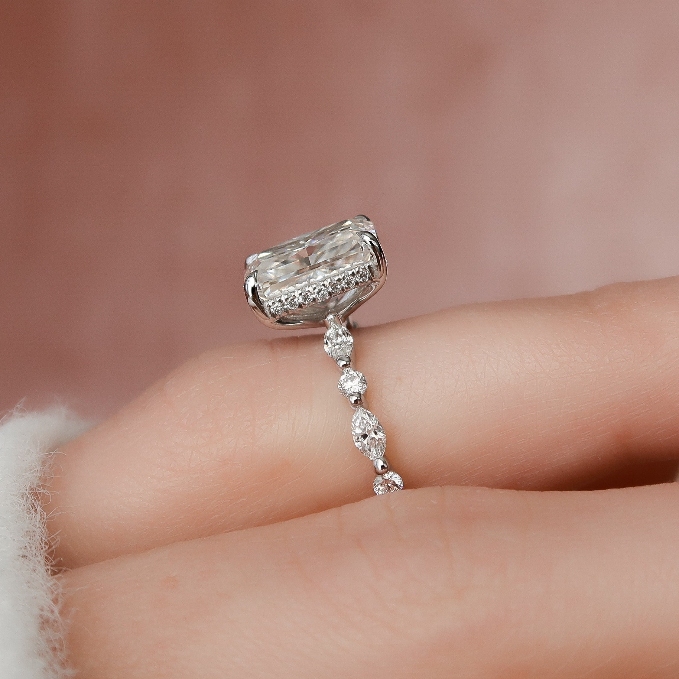 3.50 CT Radiant Moissanite Pave Setting Engagement Ring