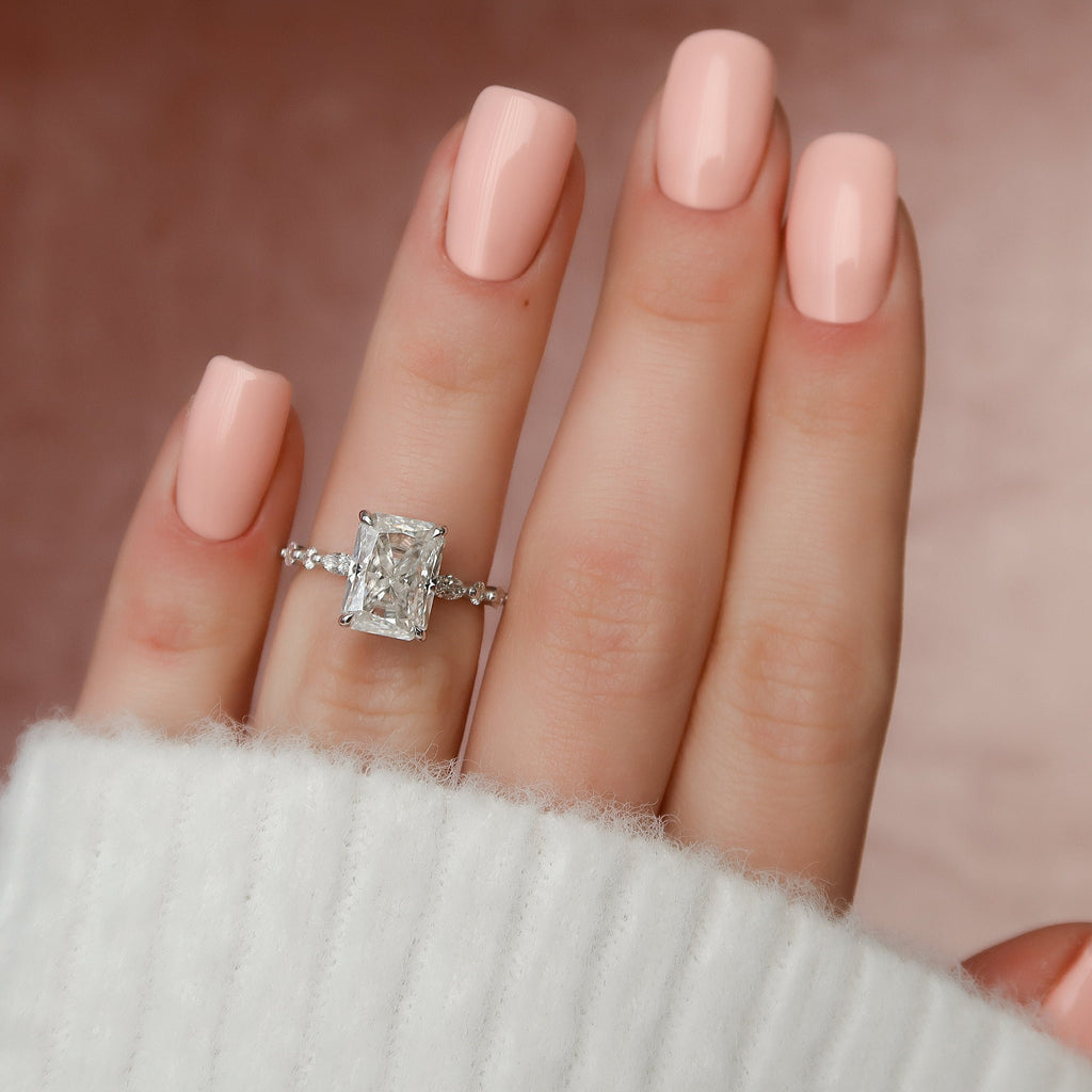 3.50 CT Radiant Moissanite Pave Setting Engagement Ring