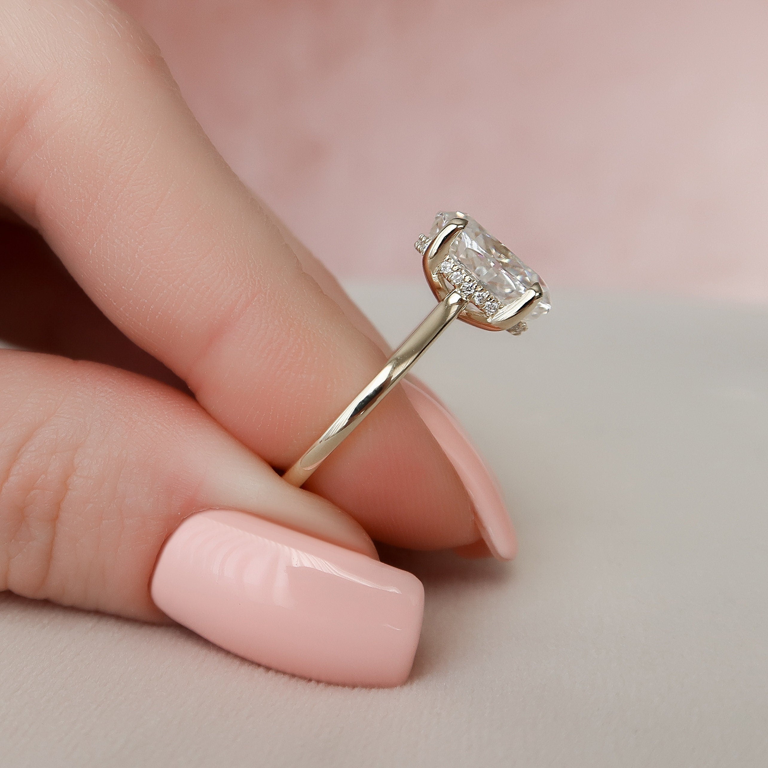 3.0 CT Oval Moissanite Hidden Halo Setting Engagement Ring