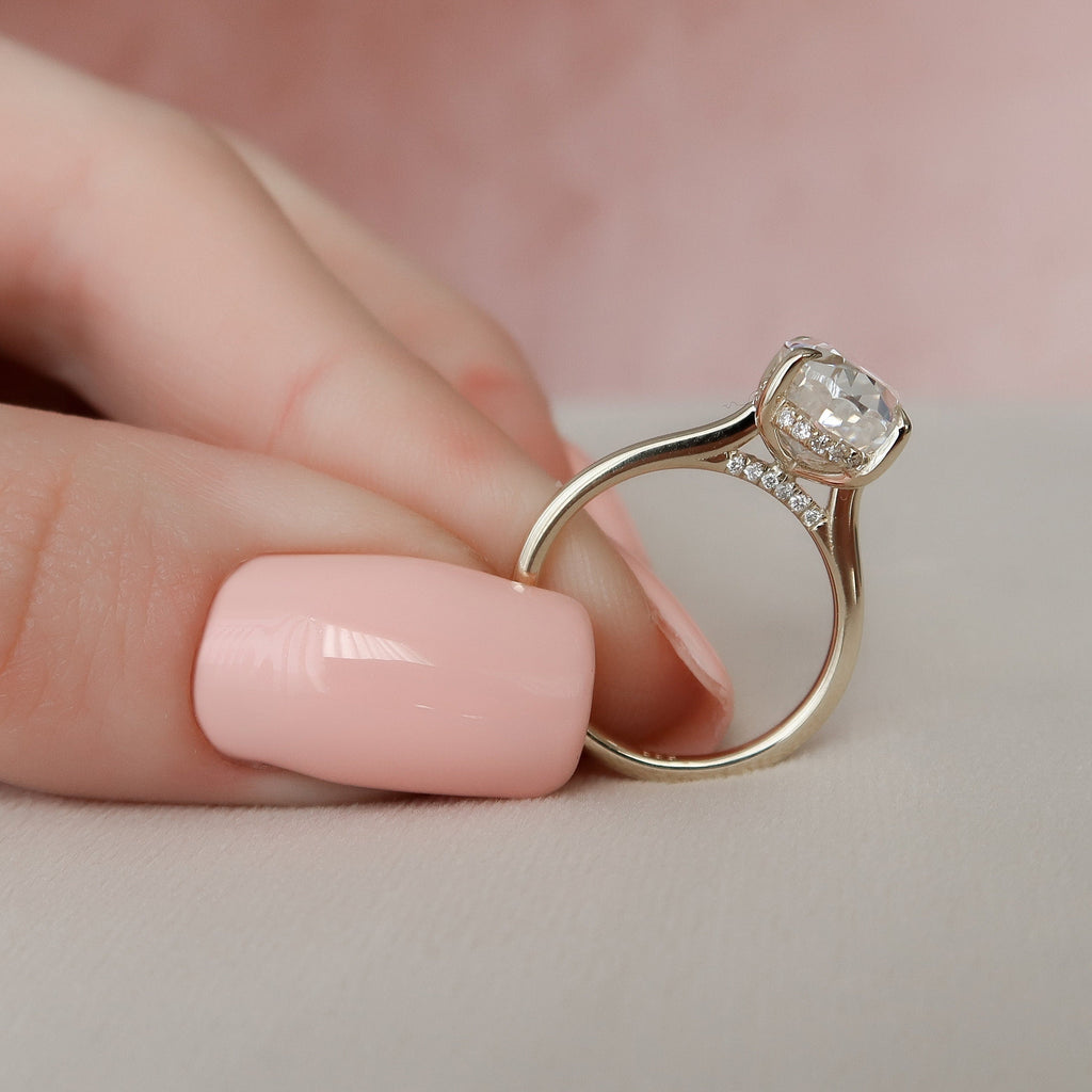 3.0 CT Oval Moissanite Hidden Halo Setting Engagement Ring