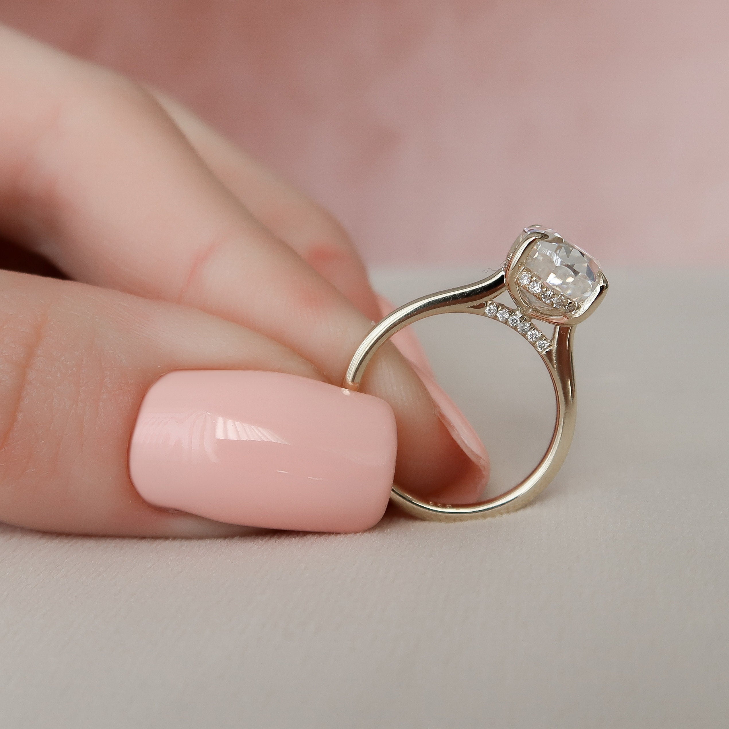 3.0 CT Oval Moissanite Hidden Halo Setting Engagement Ring