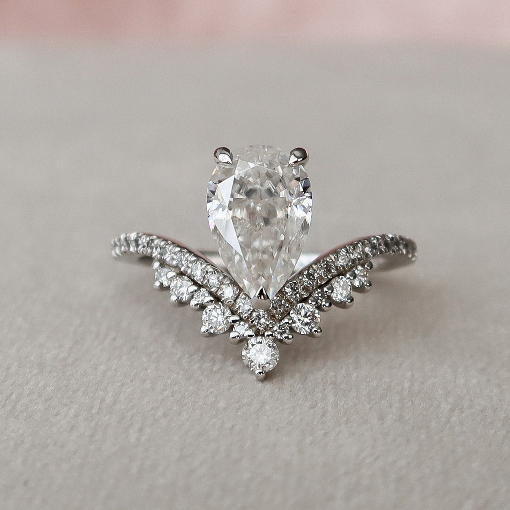 1.50 CT Pear Shaped Moissanite Cluster Engagement Ring