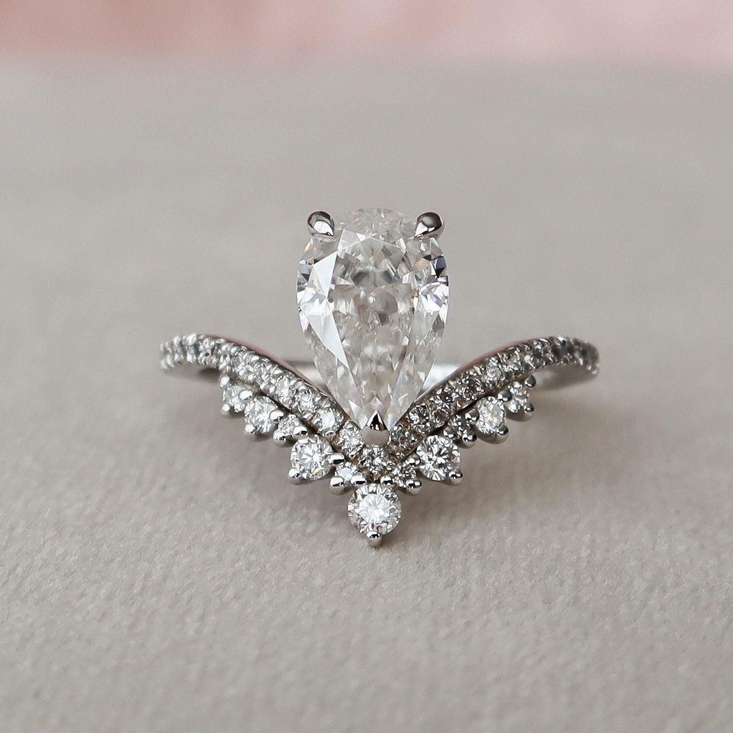 1.50 CT Pear Shaped Moissanite Cluster Engagement Ring