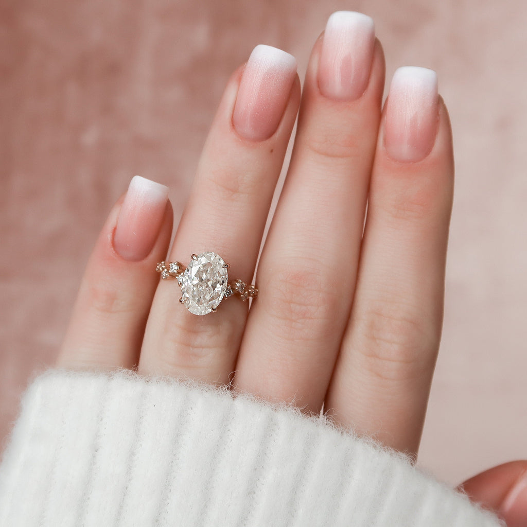 3.0 CT Oval Cut Moissanite Cluster Engagement Ring