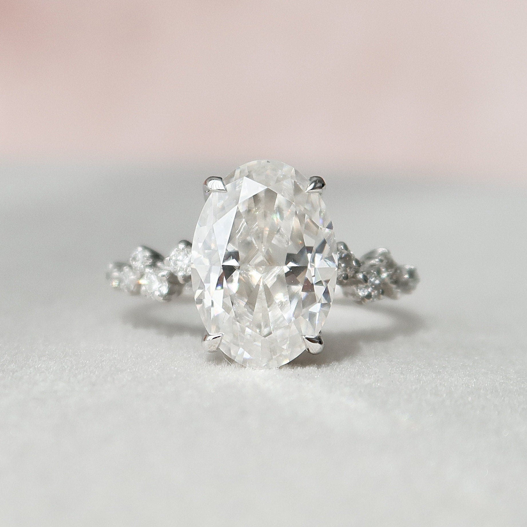 3.0 CT Oval Cut Moissanite Cluster Engagement Ring