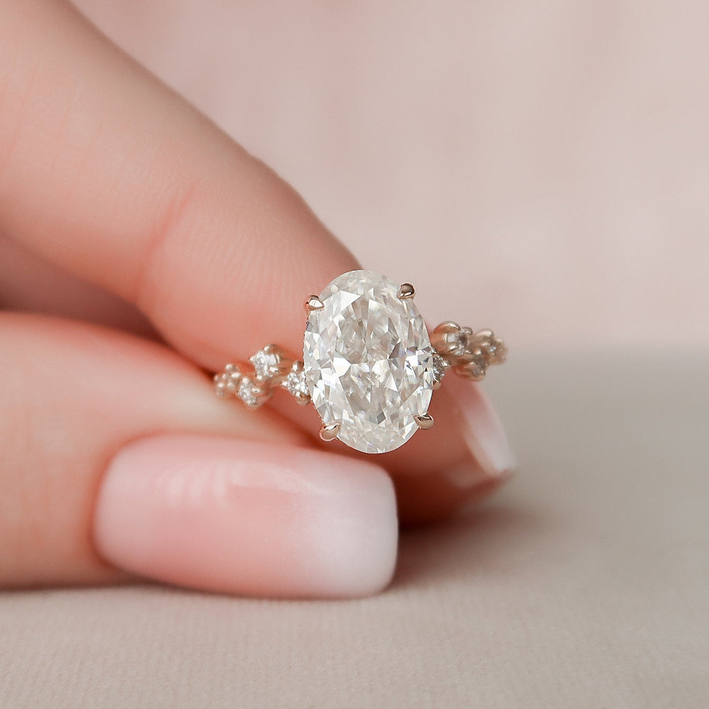 3.0 CT Oval Cut Moissanite Cluster Engagement Ring