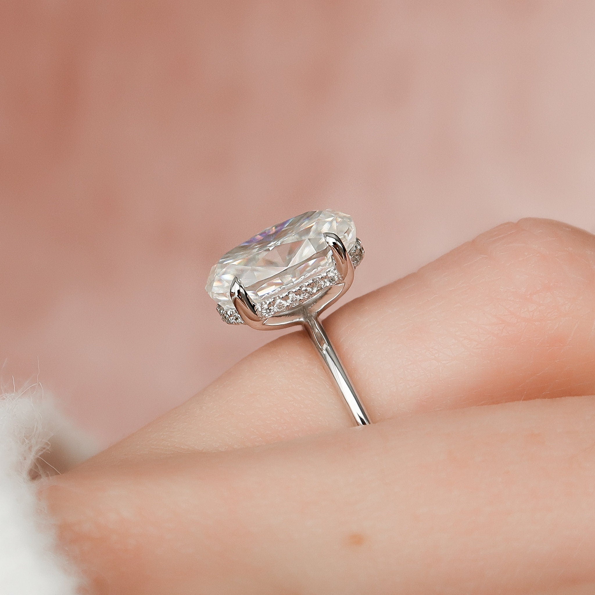 3.50 CT Oval Moissanite Hidden Halo Engagement Ring