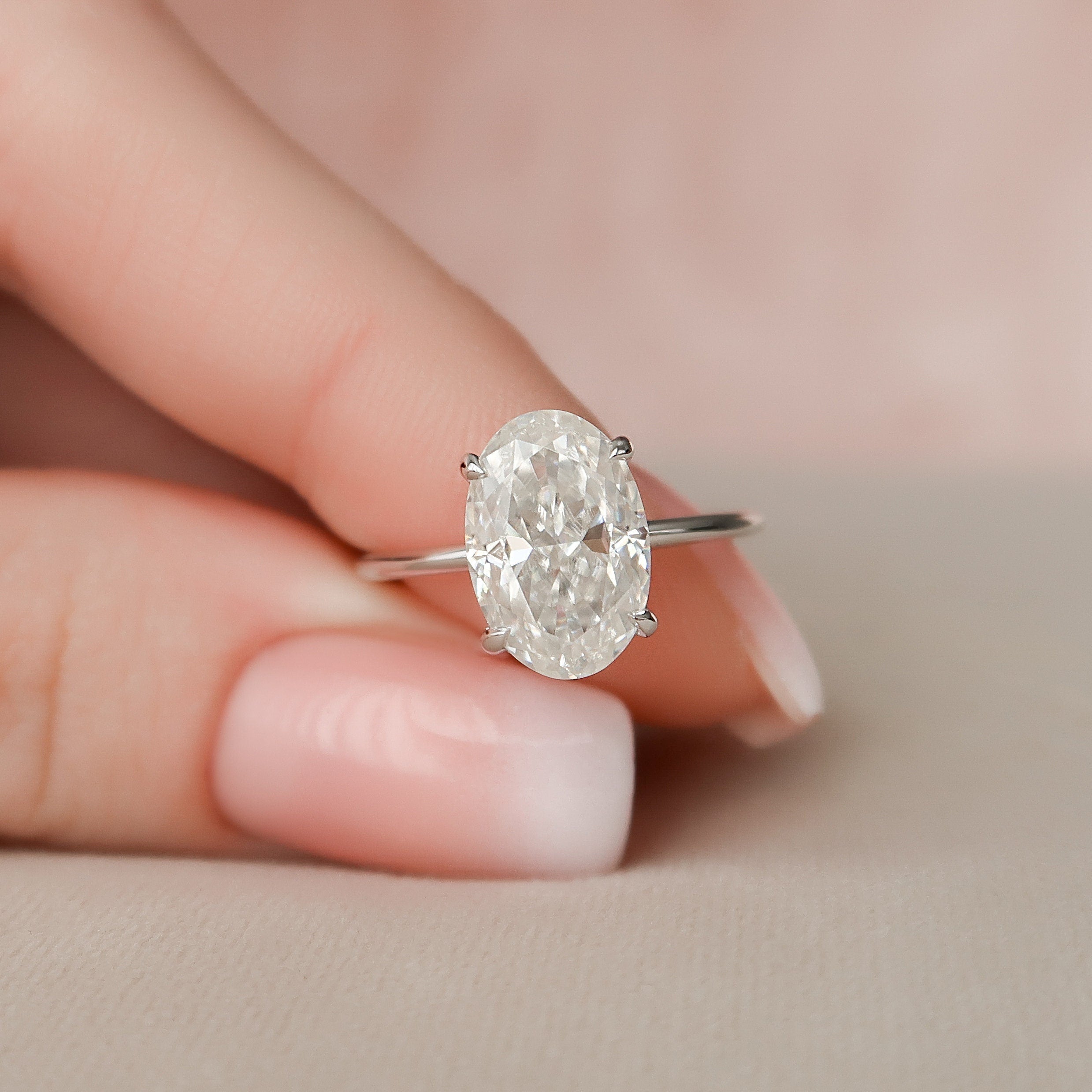3.50 CT Oval Moissanite Hidden Halo Engagement Ring