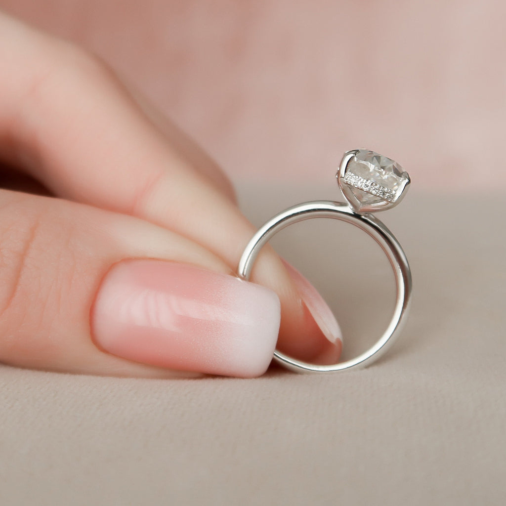 3.50 CT Oval Moissanite Hidden Halo Engagement Ring