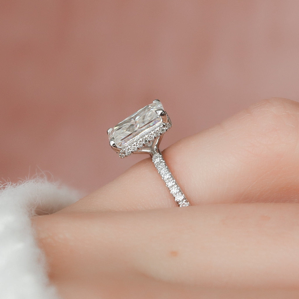 3.0 CT Radiant Moissanite Pave Setting Engagement Ring