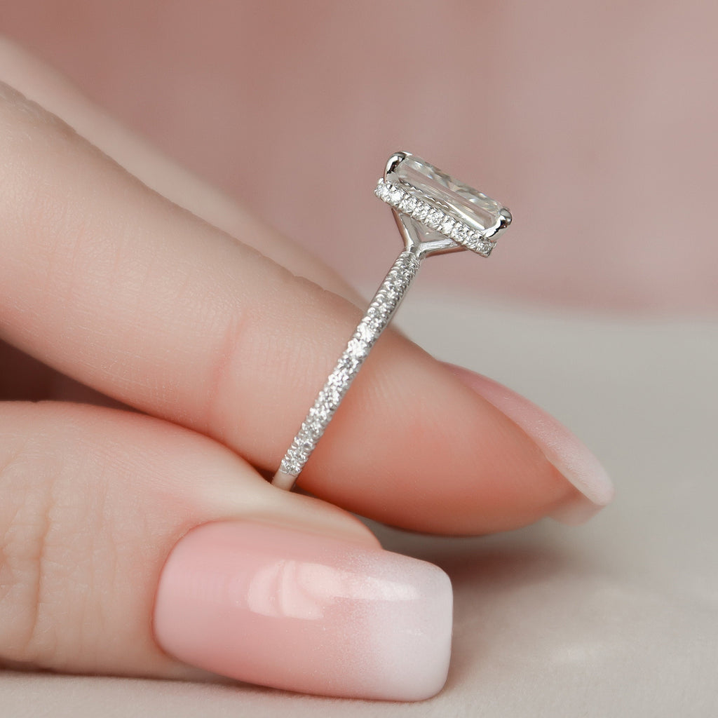 1.0 - 3.0 CT Radiant Cut Pave Moissanite Engagement Ring