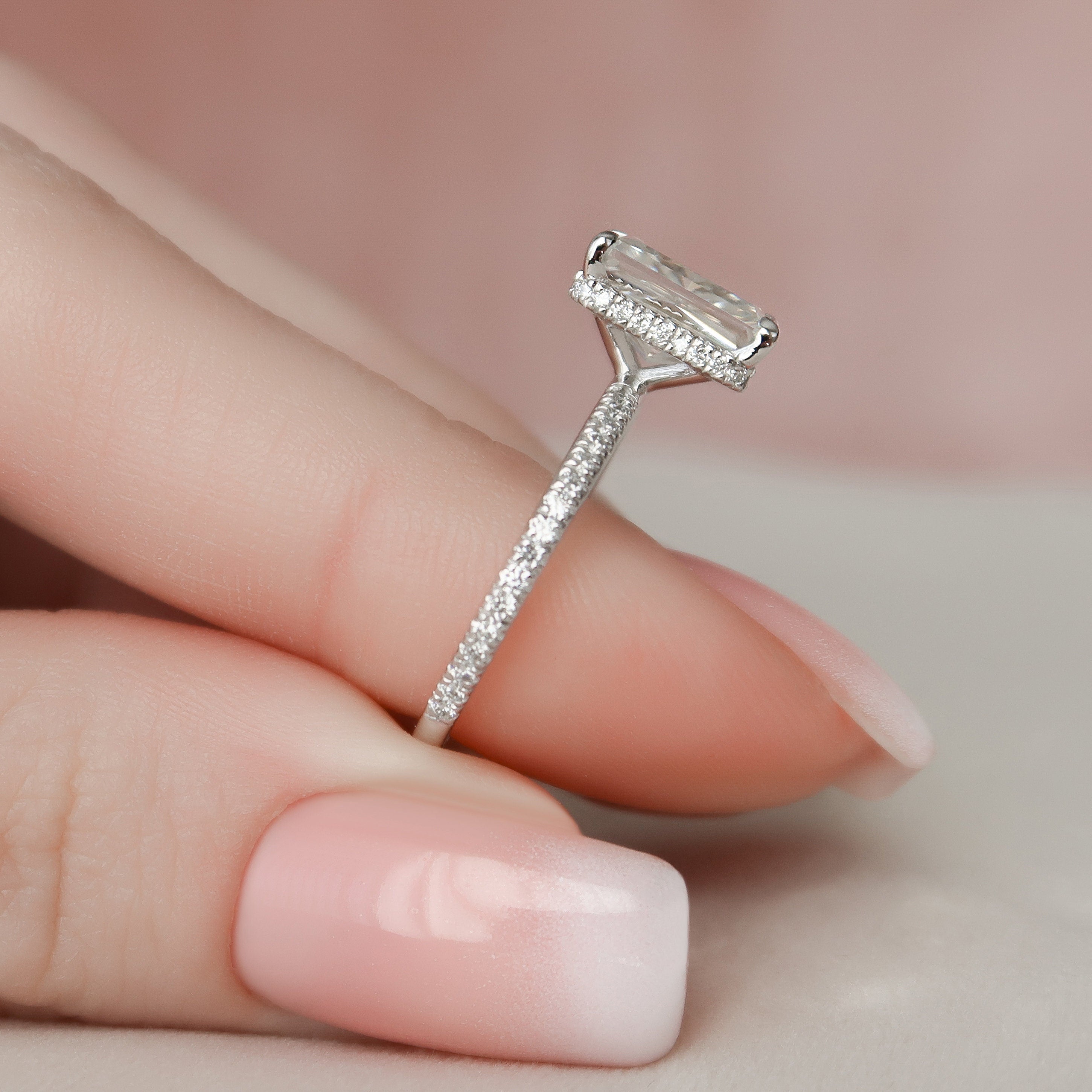 3.0 CT Radiant Moissanite Pave Setting Engagement Ring