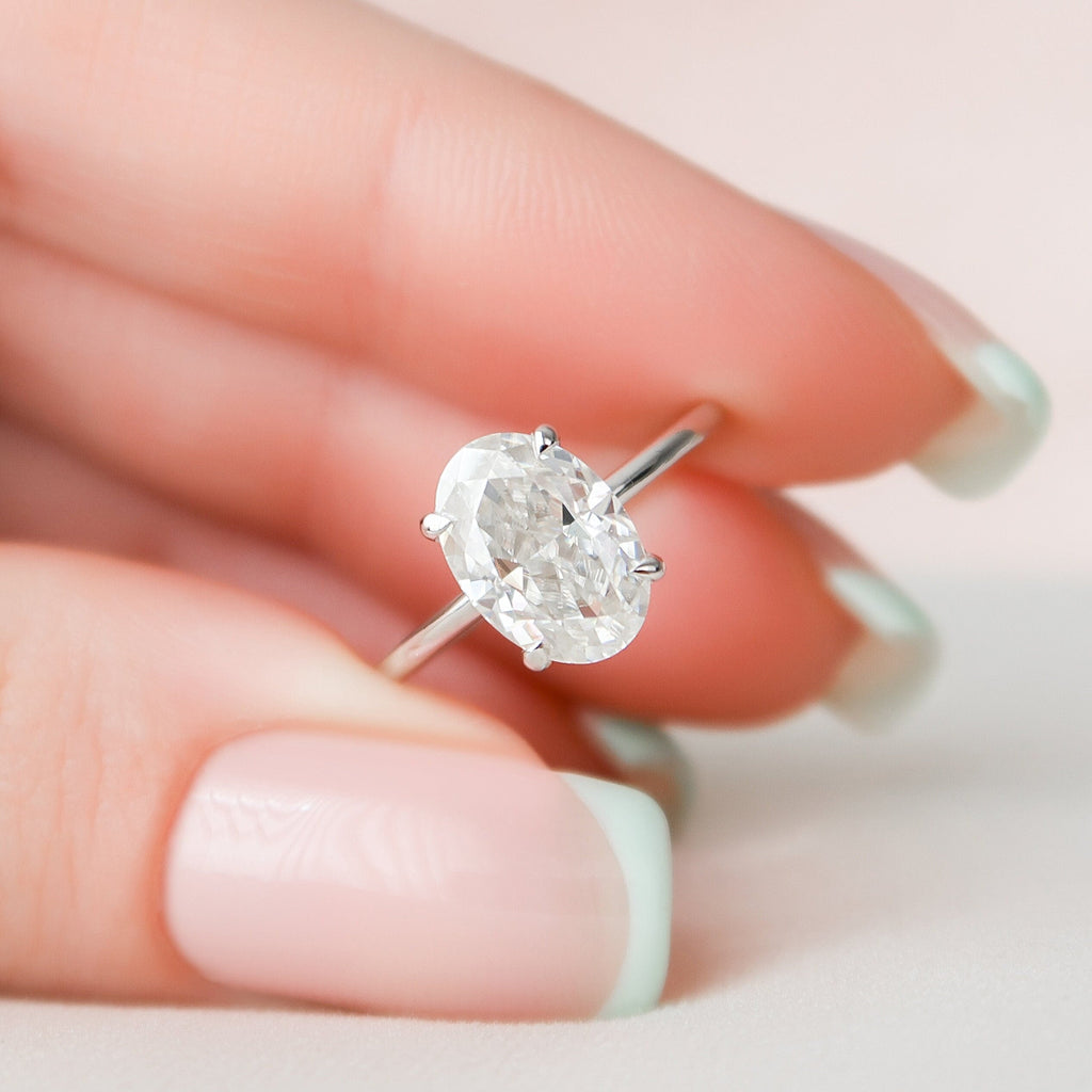 2.0 CT Oval Cut Moissanite Hidden Halo Engagement Ring