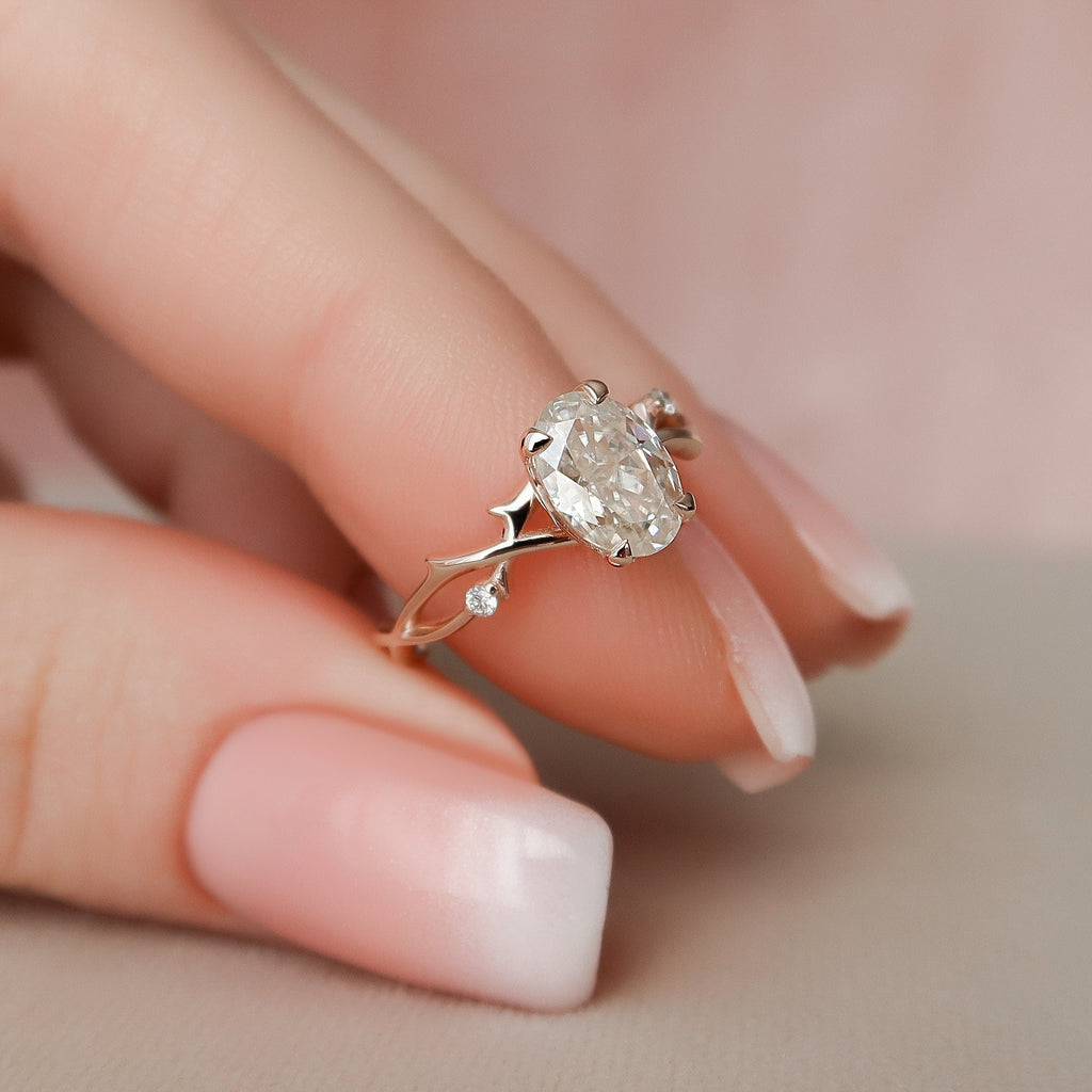 1.0 CT Oval Cut Twig Moissanite Nature Inspired Engagement Ring
