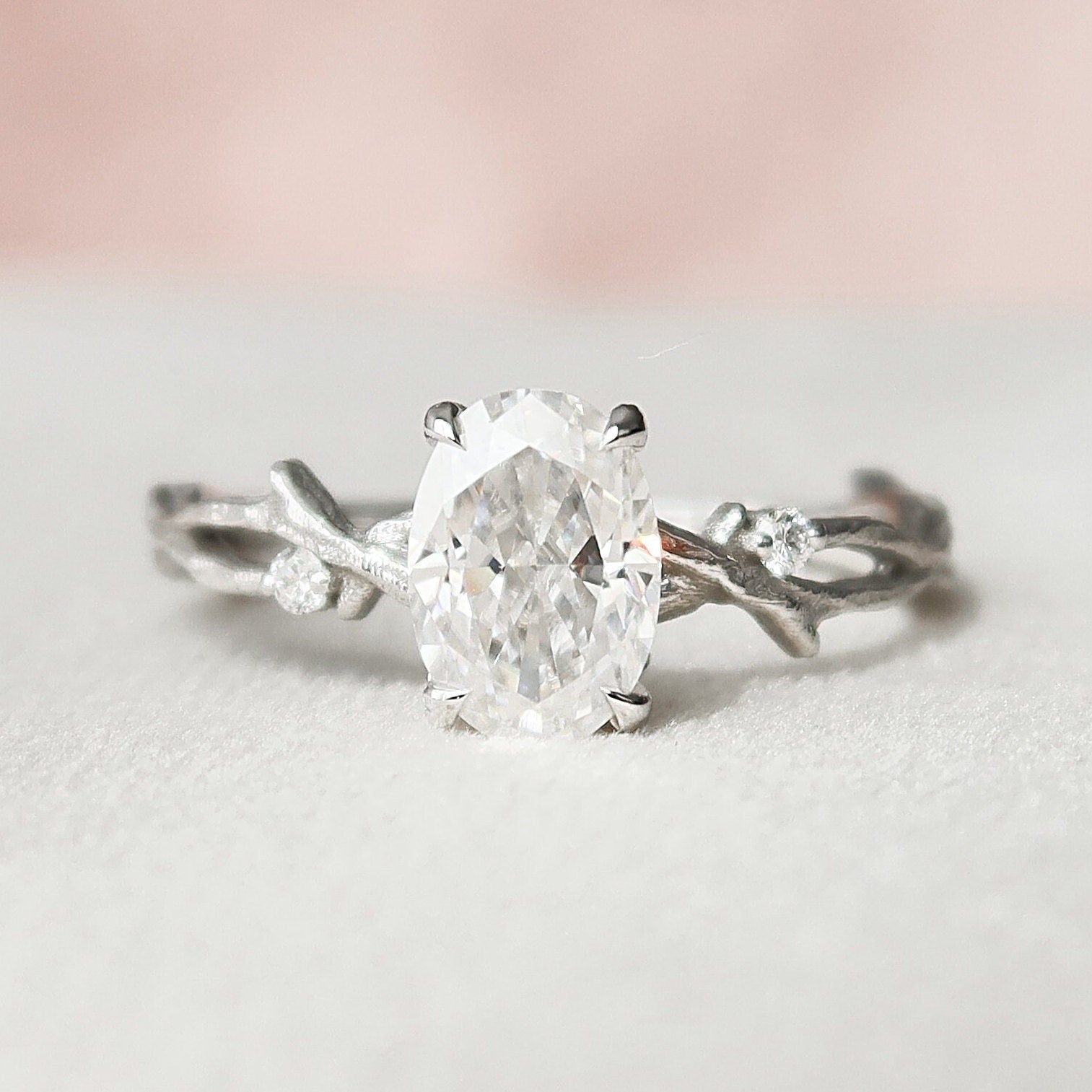 1.0 CT Oval Cut Twig Moissanite Nature Inspired Engagement Ring