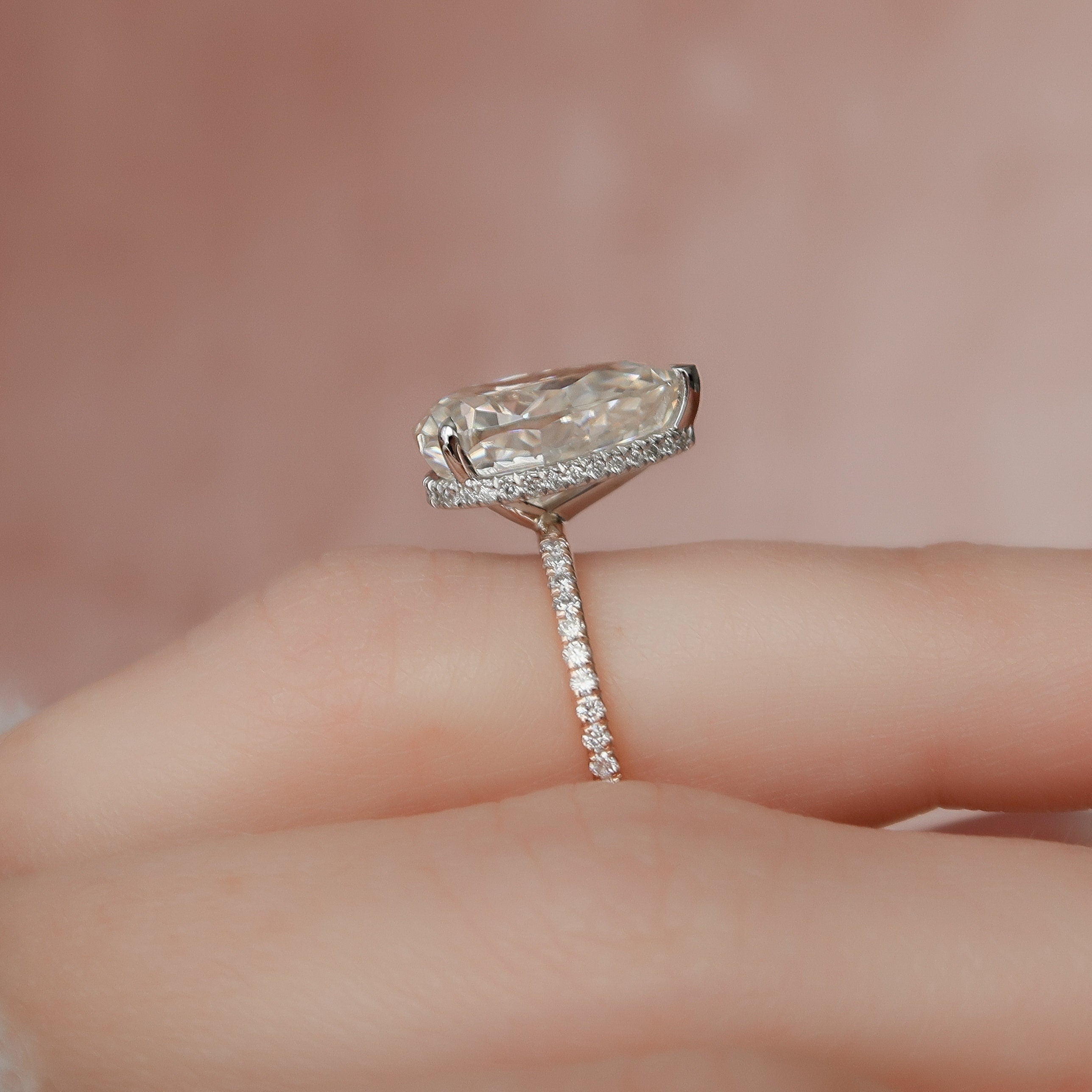 3.50 CT Pear Cut Moissanite Pave Setting Engagement Ring