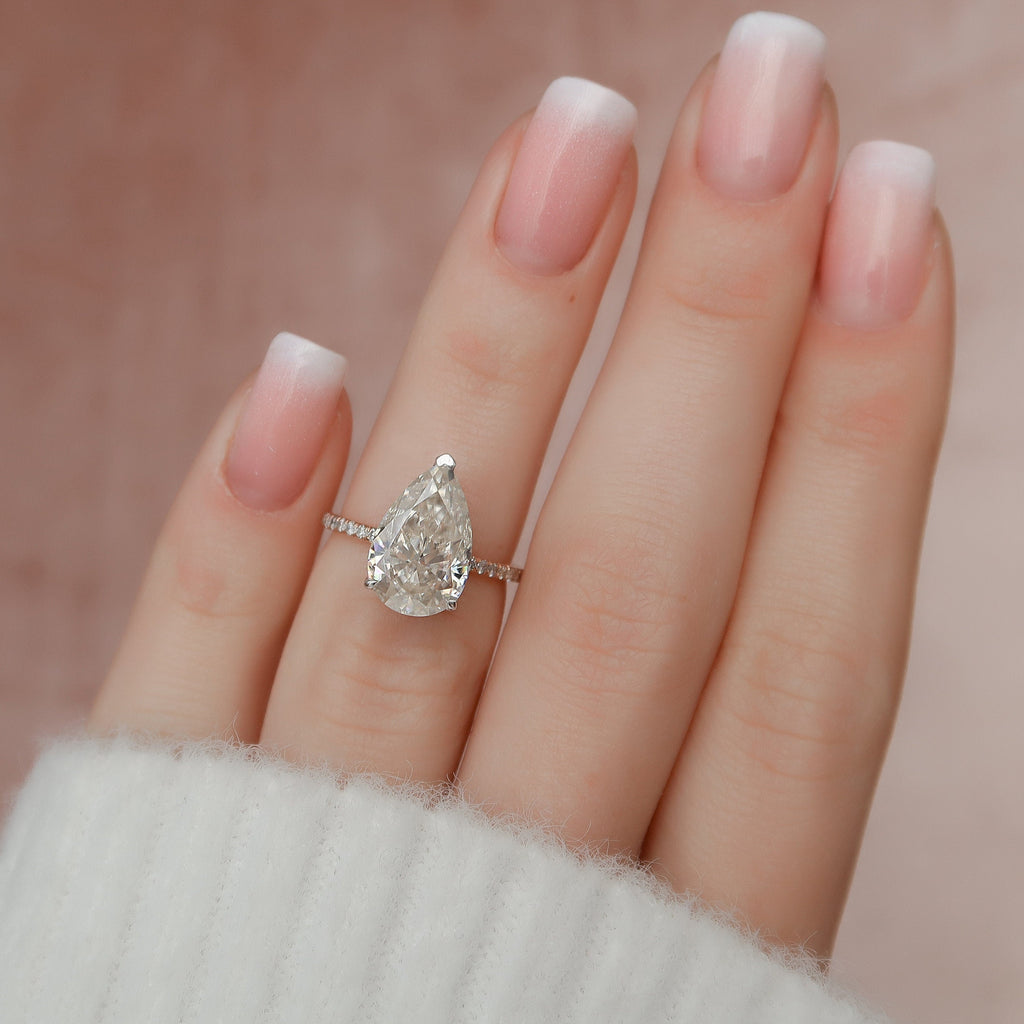3.50 CT Pear Cut Moissanite Pave Setting Engagement Ring