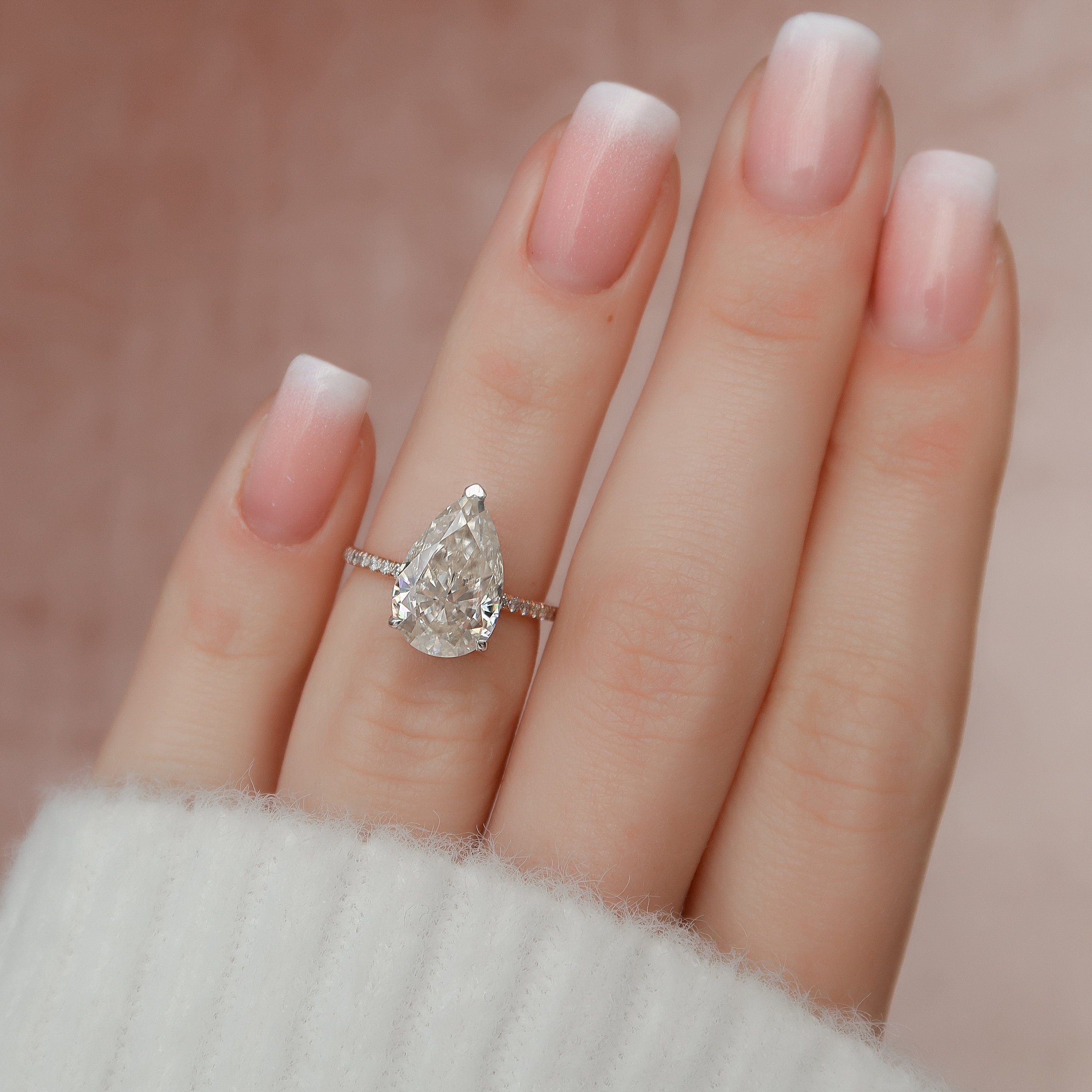 3.50 CT Pear Cut Moissanite Pave Setting Engagement Ring