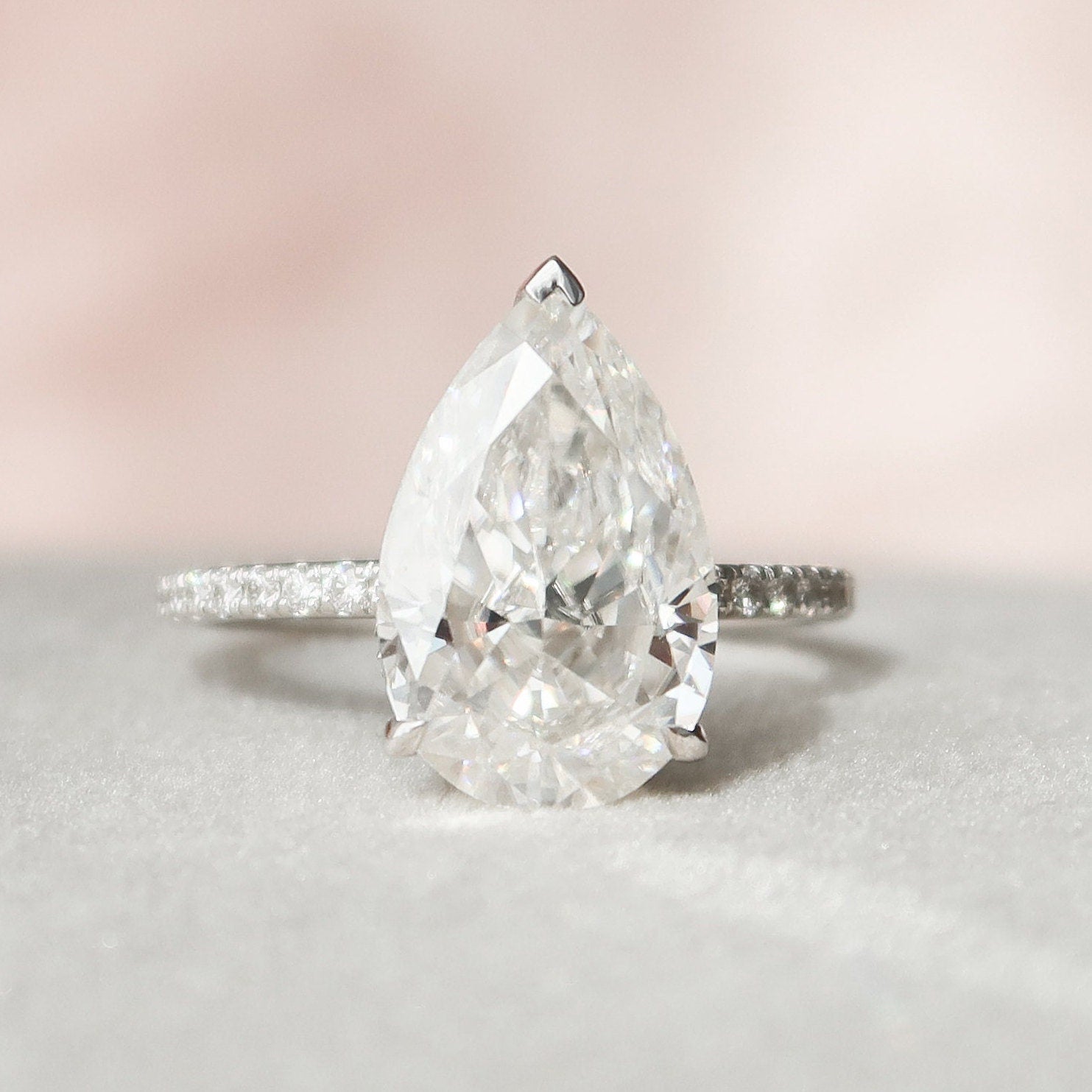 3.50 CT Pear Cut Moissanite Pave Setting Engagement Ring