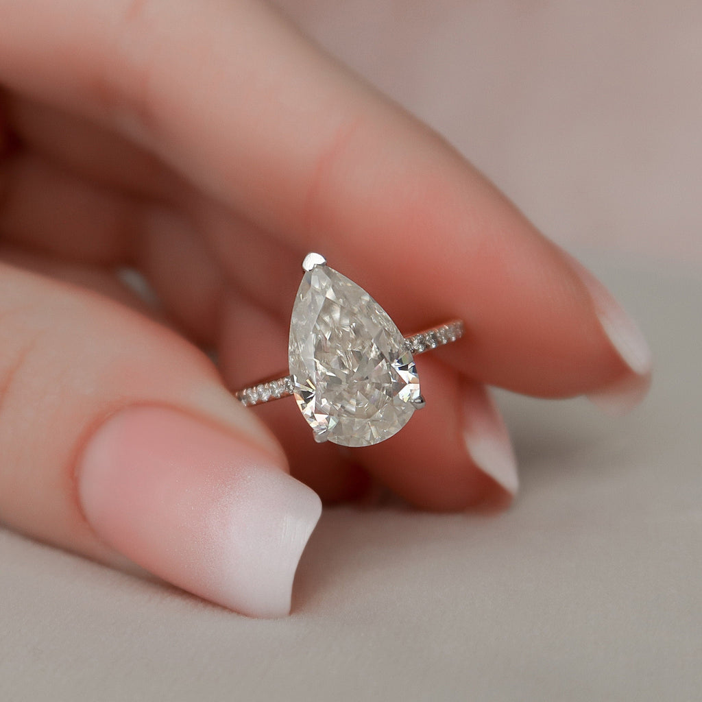 3.50 CT Pear Cut Moissanite Pave Setting Engagement Ring