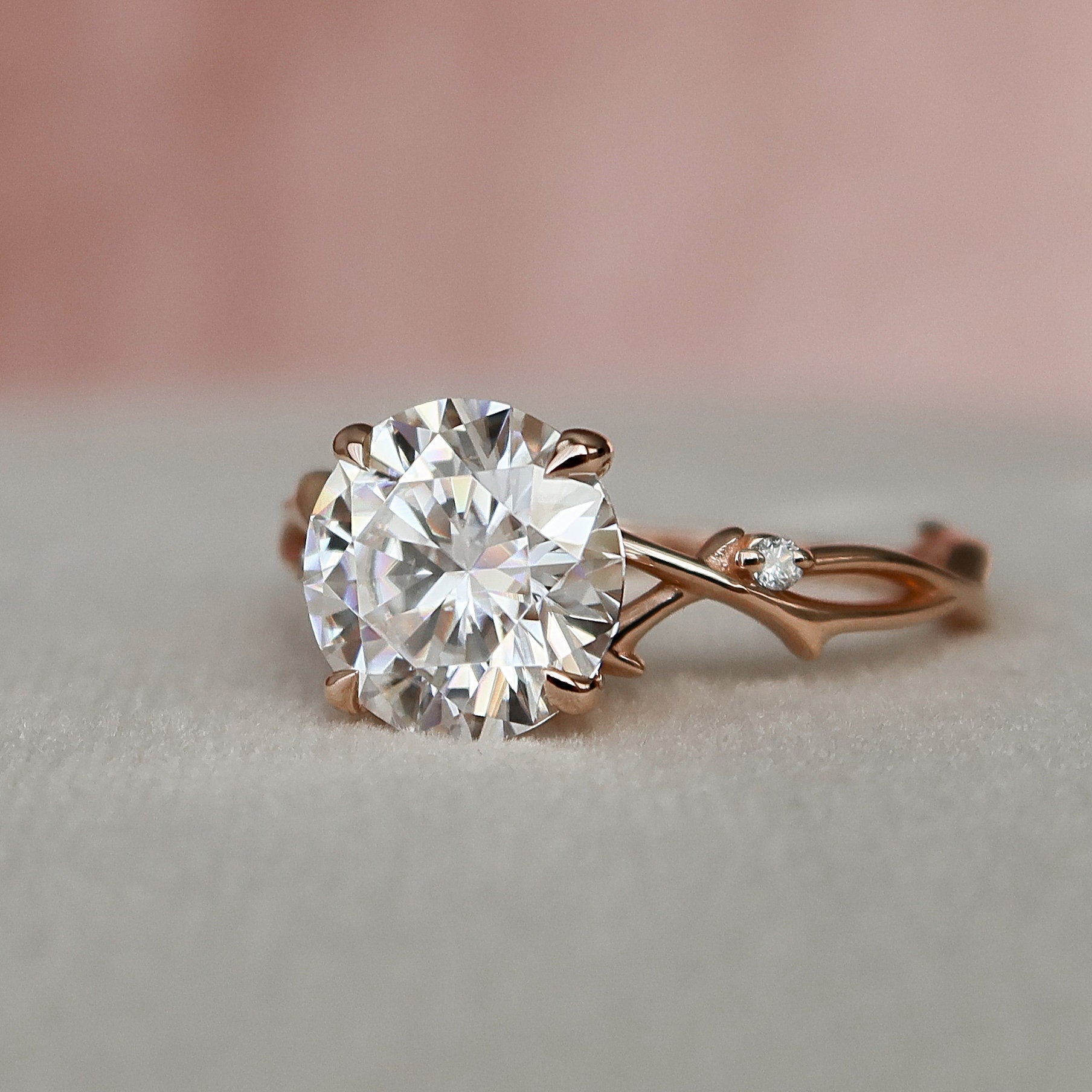 2.50 CT Round Moissanite Nature Inspired Twig Style Engagement Ring