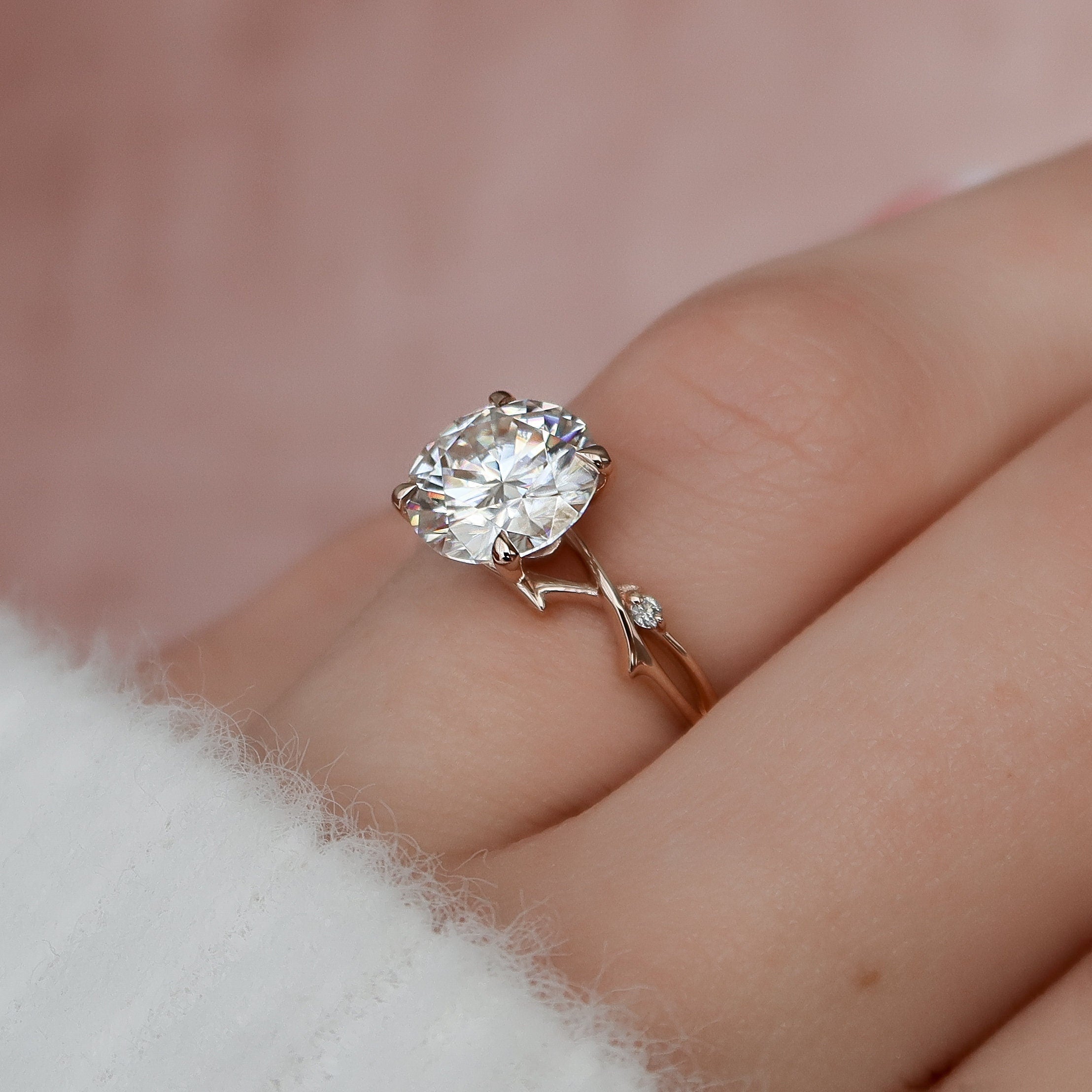 2.50 CT Round Moissanite Nature Inspired Twig Style Engagement Ring