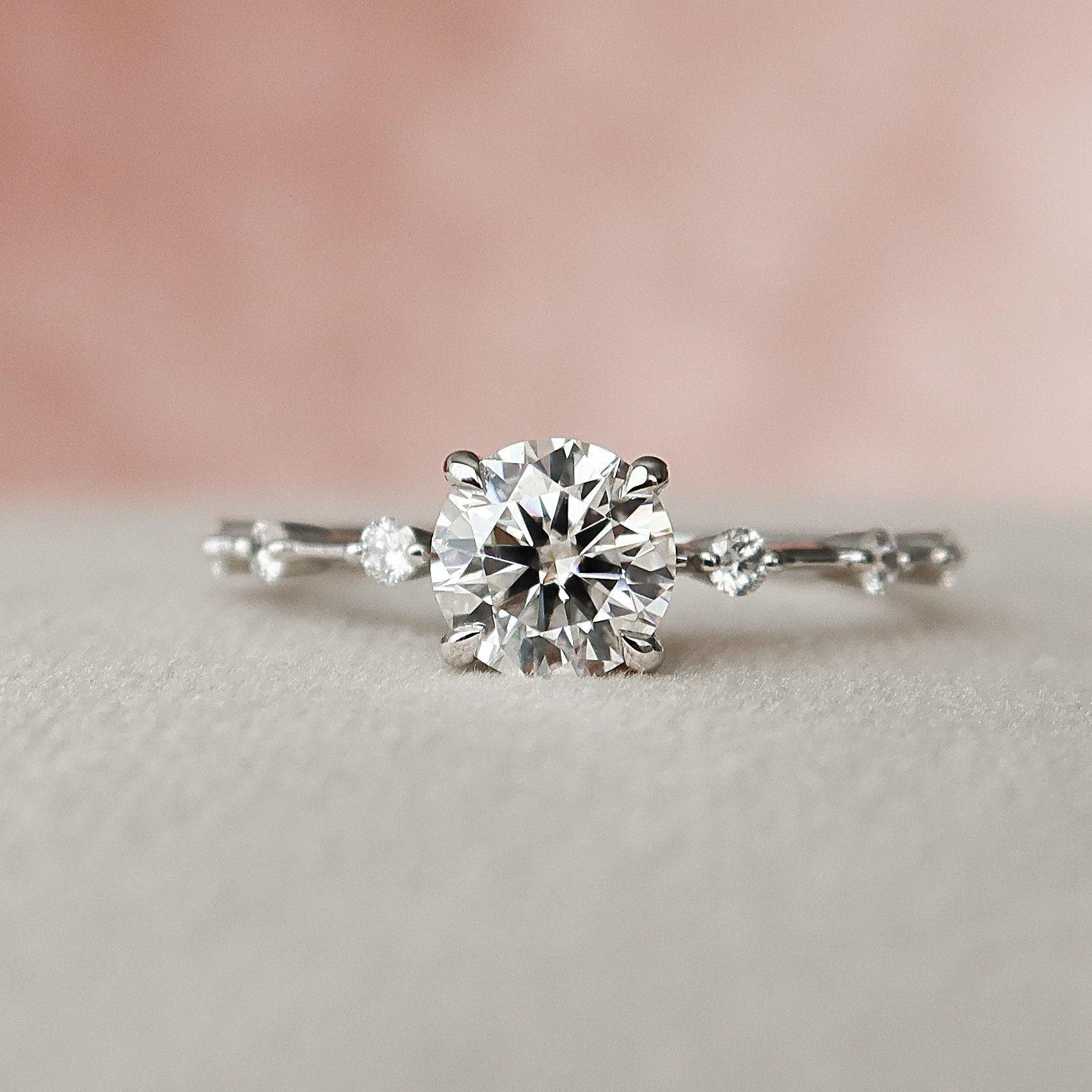 1.0 CT Round Cut Dainty Style Moissanite Engagement Ring
